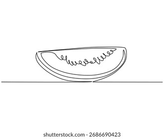 Continuous one line drawing of watermelon fruit. One line drawing illustration of watermelon fruit. Fresh fruit concept single line. Editable outline