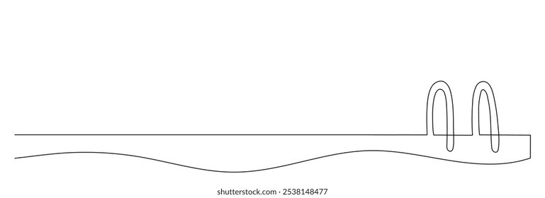 Continuous one line drawing of wave with swimming pool stair