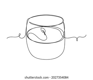 Continuous one line drawing of wax candle in glass holder icon in silhouette on a white background. Linear stylized.Minimalist.