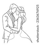 Continuous one line drawing of a wedding couple. Vector illustration.