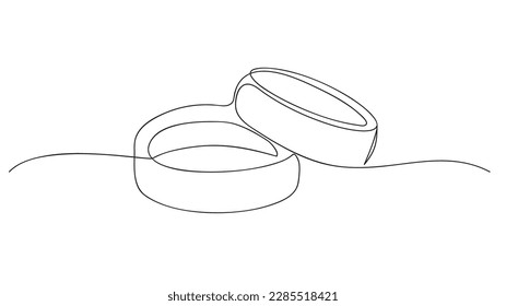 Un contínuo dibujo de una línea de anillos de boda sobre un fondo blanco. Ilustración del vector