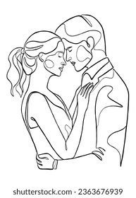Dibujo continuo de una línea de una pareja matrimonial. Ilustración vectorial.