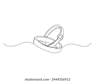 Continuous one line drawing of wedding rings in the box. Wedding rings single outline design. Editable stroke.