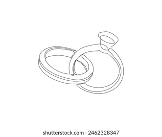 Dibujo continuo de una línea del anillo de bodas. Ilustración de dibujo de una línea de anillo para compromiso. Concepto de compromiso romántico arte de línea continua. Esquema editable.