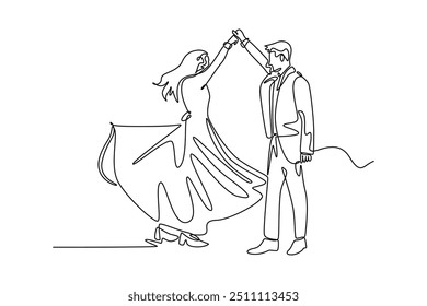 Conceito de casamento de desenho contínuo de uma linha. Ilustração vetorial de rabiscar.