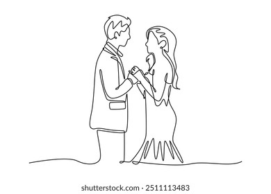 Conceito de casamento de desenho contínuo de uma linha. Ilustração vetorial de rabiscar.