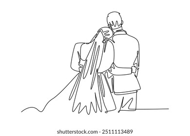 Continuous one line drawing wedding concept. Doodle vector illustration.