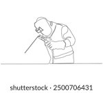 Continuous one line drawing of welder using welding machine. One line drawing illustration of welder holding welding. Contruction project concept vector. Editable outline