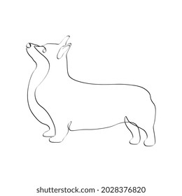 Continuous one line drawing with Welsh Corgi Pembroke. Contemporary vector illustration on white background. Black line art on white background.