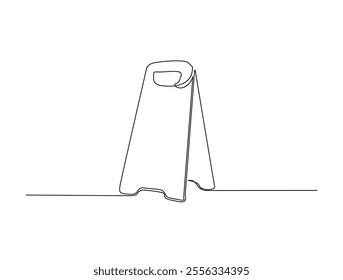 Continuous one line drawing of Wet floor caution sign. Public warning slippery sign in single line draw vector illustration. Editable vector. 
