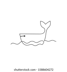 Continuous one line drawing whale. Hand drawn minimalist style. Vector illustration. Black and white.