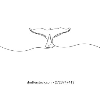 Continuous one line drawing of whaletail. One line drawing illustration of whaletail on sea. Ocean nature concept single line. Editable outline 