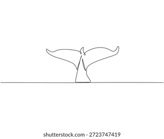 Kontinuierliche einzeilige Zeichnung des Walschwanzes. Eine Linie Zeichnung Illustration von Walschwanz auf See. Ocean Nature Konzept Single Line. Bearbeitbare Gliederung 