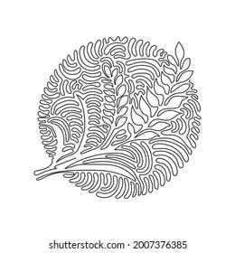 Continuous one line drawing wheat symbol logo template. Agriculture farm icon. Natural product grain sign. Swirl curl circle background style. Single line draw design vector graphic illustration