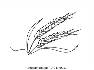 Continuous one line drawing of wheat. Barley or Rye outline vector illustration.