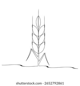 Continuous one line drawing of wheat. Barley or Rye outline vector illustration. Editable stroke.