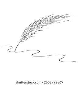 Continuous one line drawing of wheat. Barley or Rye outline vector illustration. Editable stroke.