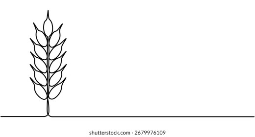  Um desenho contínuo de uma linha de trigo. Ilustração vetorial de contorno de cevada ou centeio. Traçado editável. 