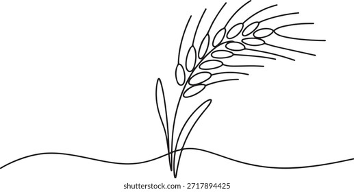 Um desenho contínuo de uma linha de trigo. Ilustração do vetor do contorno da cevada ou do centeio. desenho do ícone de uma linha
