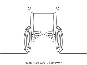 Continuous one line drawing of a wheelchair for individuals with disabilities. Vector illustration.