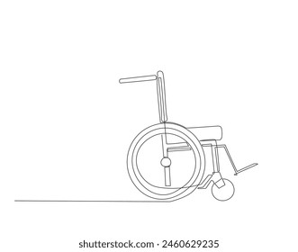 Dibujo continuo de una línea de silla de ruedas para personas discapacitadas . Una línea dibujando ilustración de silla de ruedas. Concepto de ayudas médicas arte de línea continua. Esquema editable.