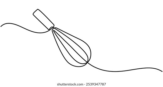 Uma linha contínua de desenho batedor. Ilustração de vetor de estoque, Ícone de cozinha Whisk em estilo de linha, Receita desenho de linha contínua com formas de cores, Ícone de linha contínua Beater, Vetor contínuo