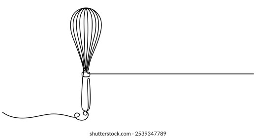 Uma linha contínua de desenho batedor. Ilustração de vetor de estoque, Ícone de cozinha Whisk em estilo de linha, Receita desenho de linha contínua com formas de cores, Ícone de linha contínua Beater, Vetor contínuo