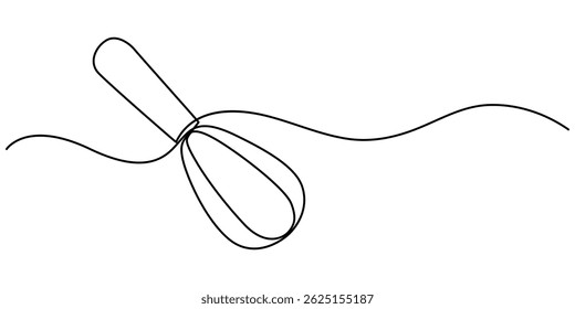  Continuous one line drawing whisk. Stock vector illustration, Whisk Kitchen Icon In Line Style, Recipe continuous line drawing with color shapes, Single one line drawing Manual Mixer, Cooking.