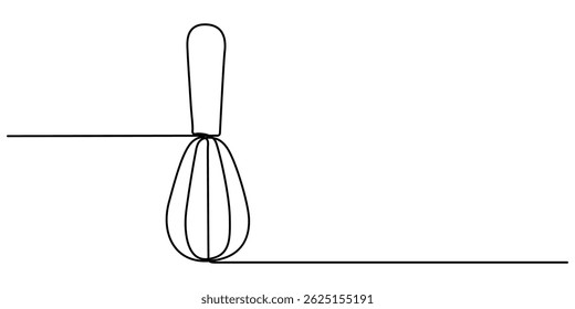  Continuous one line drawing whisk. Stock vector illustration, Whisk Kitchen Icon In Line Style, Recipe continuous line drawing with color shapes, Single one line drawing Manual Mixer, Cooking.