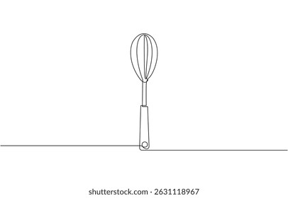 Continuous one line drawing whisk. Stock vector illustration, Cooking whisk one line continuous drawing. Kitchen tools continuous one line illustration design.