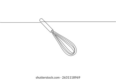 Continuous one line drawing whisk. Stock vector illustration, Cooking whisk one line continuous drawing. Kitchen tools continuous one line illustration design.