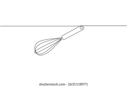 Continuous one line drawing whisk. Stock vector illustration, Cooking whisk one line continuous drawing. Kitchen tools continuous one line illustration design.
