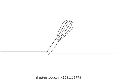 Continuous one line drawing whisk. Stock vector illustration, Cooking whisk one line continuous drawing. Kitchen tools continuous one line illustration design.