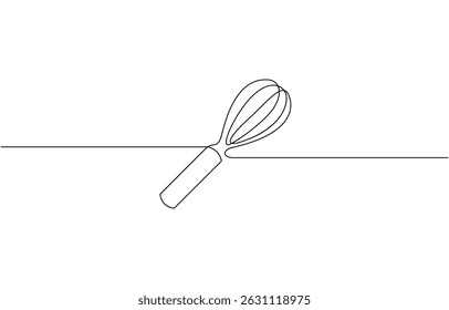 Continuous one line drawing whisk. Stock vector illustration, Cooking whisk one line continuous drawing. Kitchen tools continuous one line illustration design.
