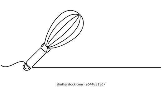 Uma linha contínua de desenho batedor. Ilustração vetorial de estoque, Whisk ícone da cozinha em estilo de linha, Receita desenho de linha contínua com formas de cores, Desenho de uma única linha Misturador manual, Cozinhar.
