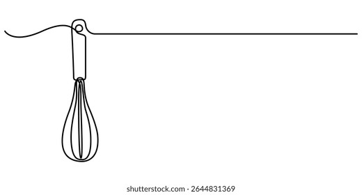 Uma linha contínua de desenho batedor. Ilustração vetorial de estoque, Whisk ícone da cozinha em estilo de linha, Receita desenho de linha contínua com formas de cores, Desenho de uma única linha Misturador manual, Cozinhar.