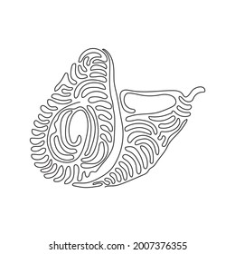 Continuous one line drawing whole avocado and half with seed. Healthy vegan vegetarian food. Tasty appetizer for dinner at home. Swirl curl style. Single line draw design vector graphic illustration