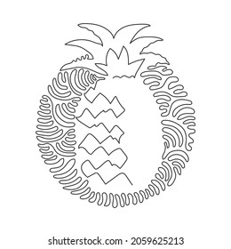 Kontinuierlich eine Linie zeichnen ganze gesunde Ananas organisch für Obstgartenlogo. Frisches Sommerfruchtkonzept für die Fruchtgartensymbol. Schwirl-Kreis-Hintergrund-Stil. Einzeilige Zeichentechnik