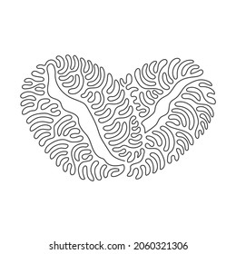Kontinuierliche Zeichnung einer ganzen gesunden Bio-Kaffee-Bohne für Café-Logo-Identität. Frisch aromatisiertes Konzept für die Ikone des Kaffeehauses. Schwenken Sie den Curl-Stil. Vektorgrafik-Design für einzelne Linien