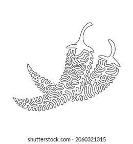 Continuous one line drawing whole healthy organic hot chilies for farm logo identity. Fresh chili peppers concept for vegetable icon. Swirl curl style. Single line draw design vector illustration