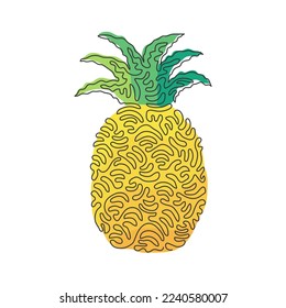 Continuous one line drawing whole healthy pineapple organic for orchard logo. Fresh summer fruitage concept for fruit garden icon. Swirl curl style. Single line draw design graphic vector illustration