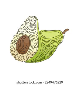Continuous one line drawing whole avocado and half with seed. Healthy vegan vegetarian food. Tasty appetizer for dinner at home. Swirl curl style. Single line draw design vector graphic illustration