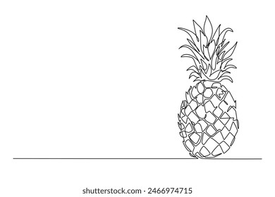 Continuous one line drawing whole healthy organic yellow pineapple for orchard logo identity. Fresh summer fruitage concept for fruit garden icon. Single line draw design vector graphic illustration