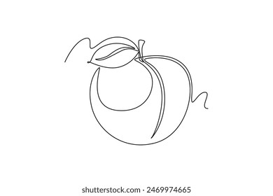 Continuous one line drawing of whole healthy organic sweet freshness peach for orchard logo identity. Fresh fruitage concept for fruit garden icon. Single line draw design vector graphic illustration
