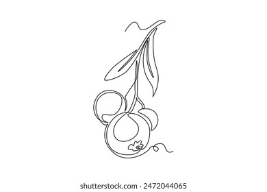 Continuous one line drawing of whole healthy organic blueberries for orchard logo identity. Fresh blue berry fruitage concept for fruit garden icon. Single line draw design vector graphic illustration
