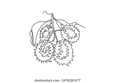 Continuous one line drawing whole heap healthy organic rambutans for orchard logo identity. Fresh tropical fruitage concept for fruit garden icon. Single line draw design vector graphic illustration