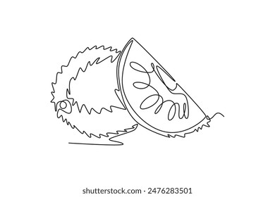 Continuous one line drawing whole and sliced healthy organic soursop for orchard logo identity. Fresh tropical fruitage concept fruit garden icon. Single line draw design vector graphic illustration
