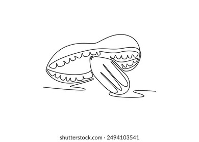 Continuous one line drawing whole and peeled healthy organic peanut for snack product logo identity. Fresh hypogaea concept for edible beans icon. Single line draw design vector graphic illustration