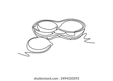 Continuous one line drawing whole and peeled healthy organic peanut for farm logo identity. Fresh roasted groundnut concept for edible seeds icon. Single line draw design vector graphic illustration