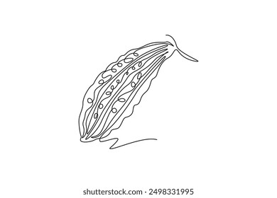 Continuous one line drawing of whole healthy freshness organic bitter gourd for farm logo identity. Fresh bitter melon concept for vegetable icon. Single line draw design vector graphic illustration